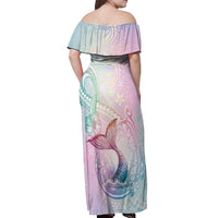 Hawaii Mermaid Sweet Pastel Off Shoulder Maxi Dress Polynesian Pattern Fish Hook LT01 - Polynesian Pride