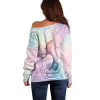 Hawaii Mermaid Sweet Pastel Off Shoulder Sweater Polynesian Pattern Fish Hook LT01 - Polynesian Pride