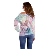 Hawaii Mermaid Sweet Pastel Off Shoulder Sweater Polynesian Pattern Fish Hook LT01 - Polynesian Pride