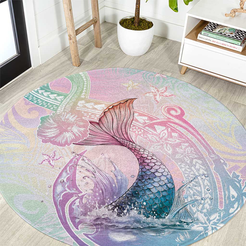 Hawaii Mermaid Sweet Pastel Round Carpet Polynesian Pattern Fish Hook LT01 Multicolor - Polynesian Pride
