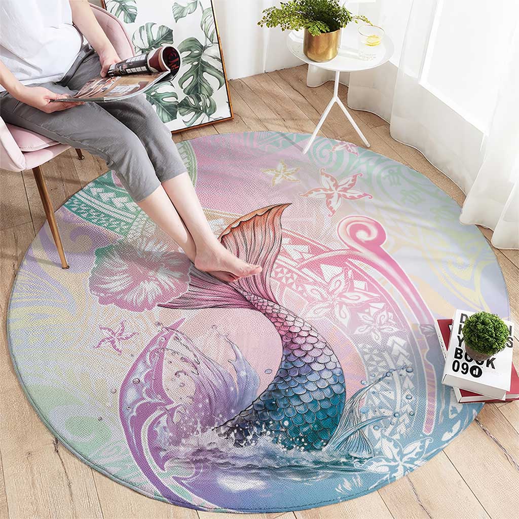 Hawaii Mermaid Sweet Pastel Round Carpet Polynesian Pattern Fish Hook LT01 - Polynesian Pride