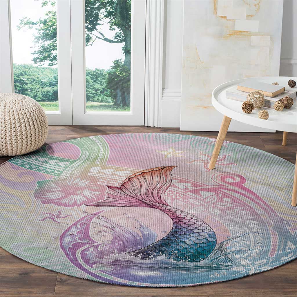 Hawaii Mermaid Sweet Pastel Round Carpet Polynesian Pattern Fish Hook LT01 - Polynesian Pride