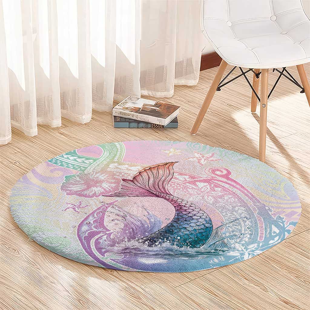 Hawaii Mermaid Sweet Pastel Round Carpet Polynesian Pattern Fish Hook LT01 - Polynesian Pride