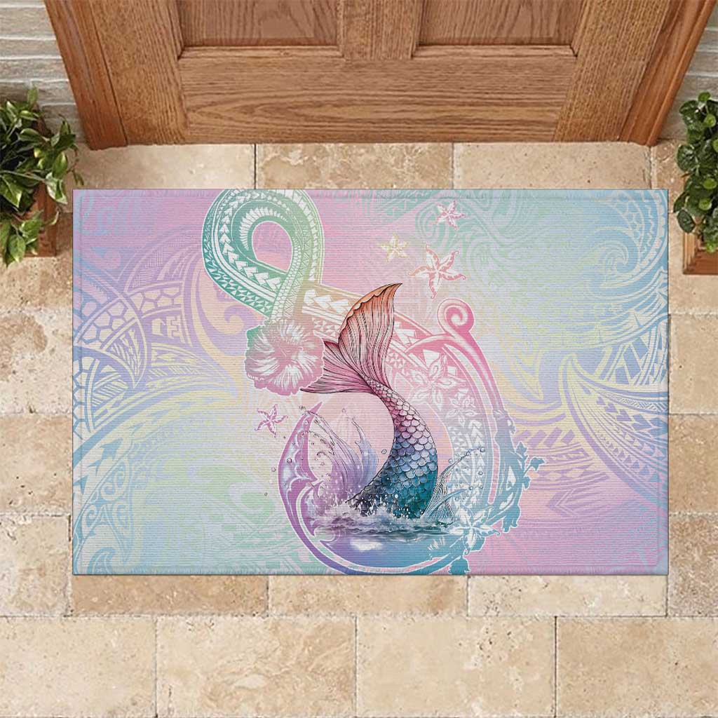 Hawaii Mermaid Sweet Pastel Rubber Doormat Polynesian Pattern Fish Hook LT01 Multicolor - Polynesian Pride