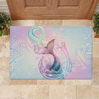 Hawaii Mermaid Sweet Pastel Rubber Doormat Polynesian Pattern Fish Hook LT01 Multicolor - Polynesian Pride
