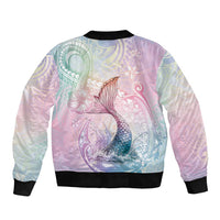 Hawaii Mermaid Sweet Pastel Sleeve Zip Bomber Jacket Polynesian Pattern Fish Hook LT01 - Polynesian Pride