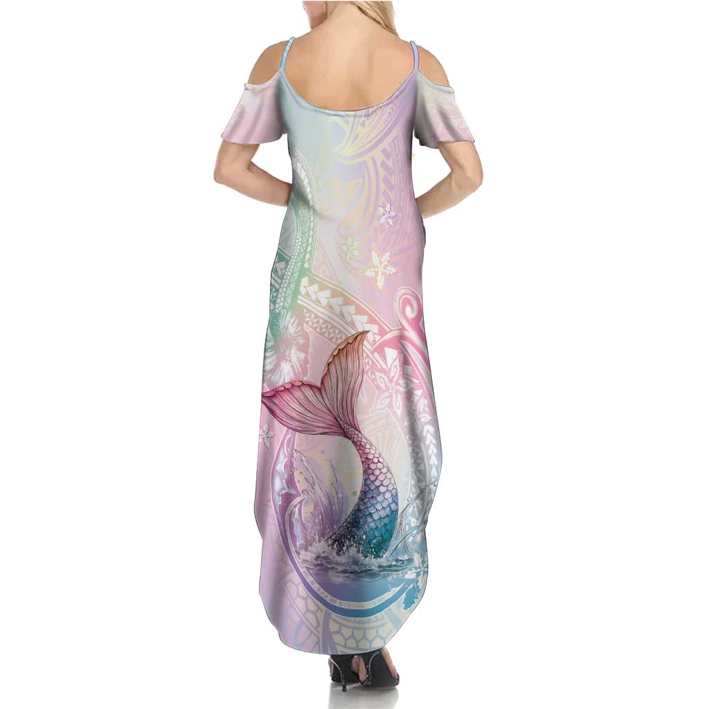 Hawaii Mermaid Sweet Pastel Summer Maxi Dress Polynesian Pattern Fish Hook LT01 - Polynesian Pride