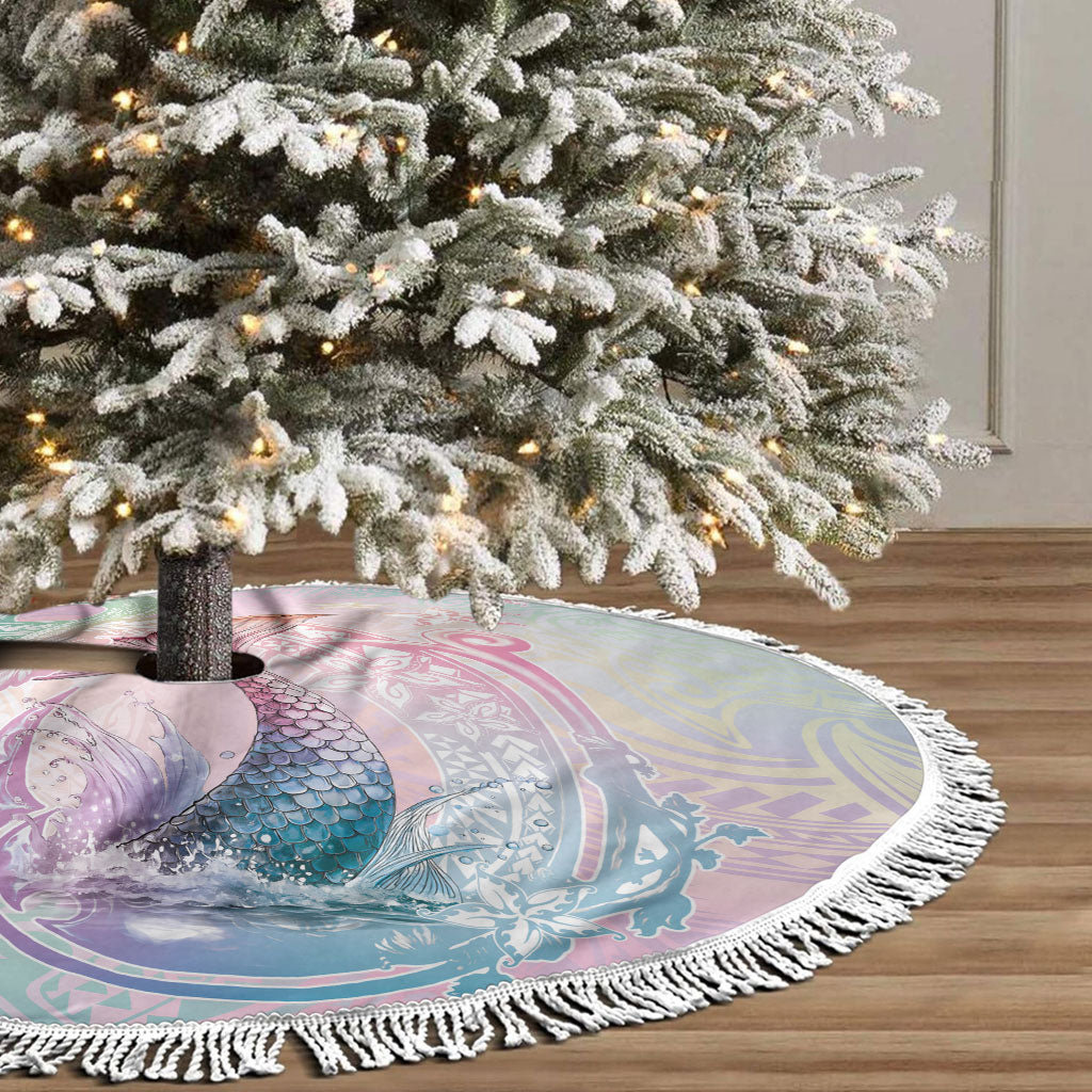 Hawaii Mermaid Sweet Pastel Tree Skirt Polynesian Pattern Fish Hook