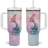 Hawaii Mermaid Sweet Pastel Tumbler With Handle Polynesian Pattern Fish Hook LT01 One Size: 40 oz Multicolor - Polynesian Pride