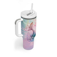 Hawaii Mermaid Sweet Pastel Tumbler With Handle Polynesian Pattern Fish Hook LT01 - Polynesian Pride