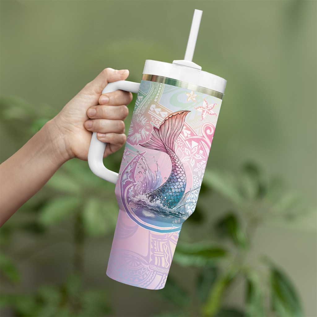 Hawaii Mermaid Sweet Pastel Tumbler With Handle Polynesian Pattern Fish Hook LT01 - Polynesian Pride