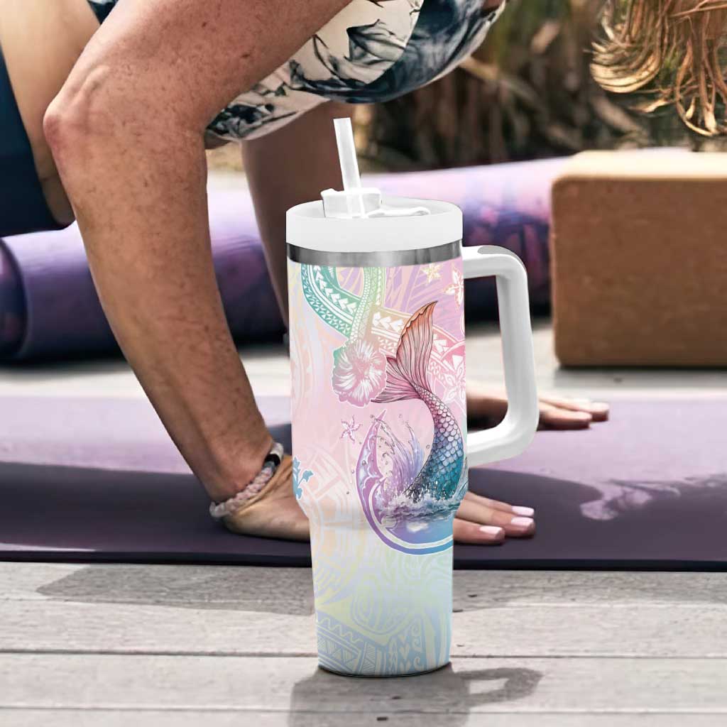 Hawaii Mermaid Sweet Pastel Tumbler With Handle Polynesian Pattern Fish Hook LT01 - Polynesian Pride