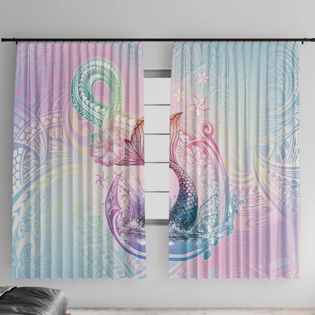 Hawaii Mermaid Sweet Pastel Window Curtain Polynesian Pattern Fish Hook LT01 With Hooks Multicolor - Polynesian Pride