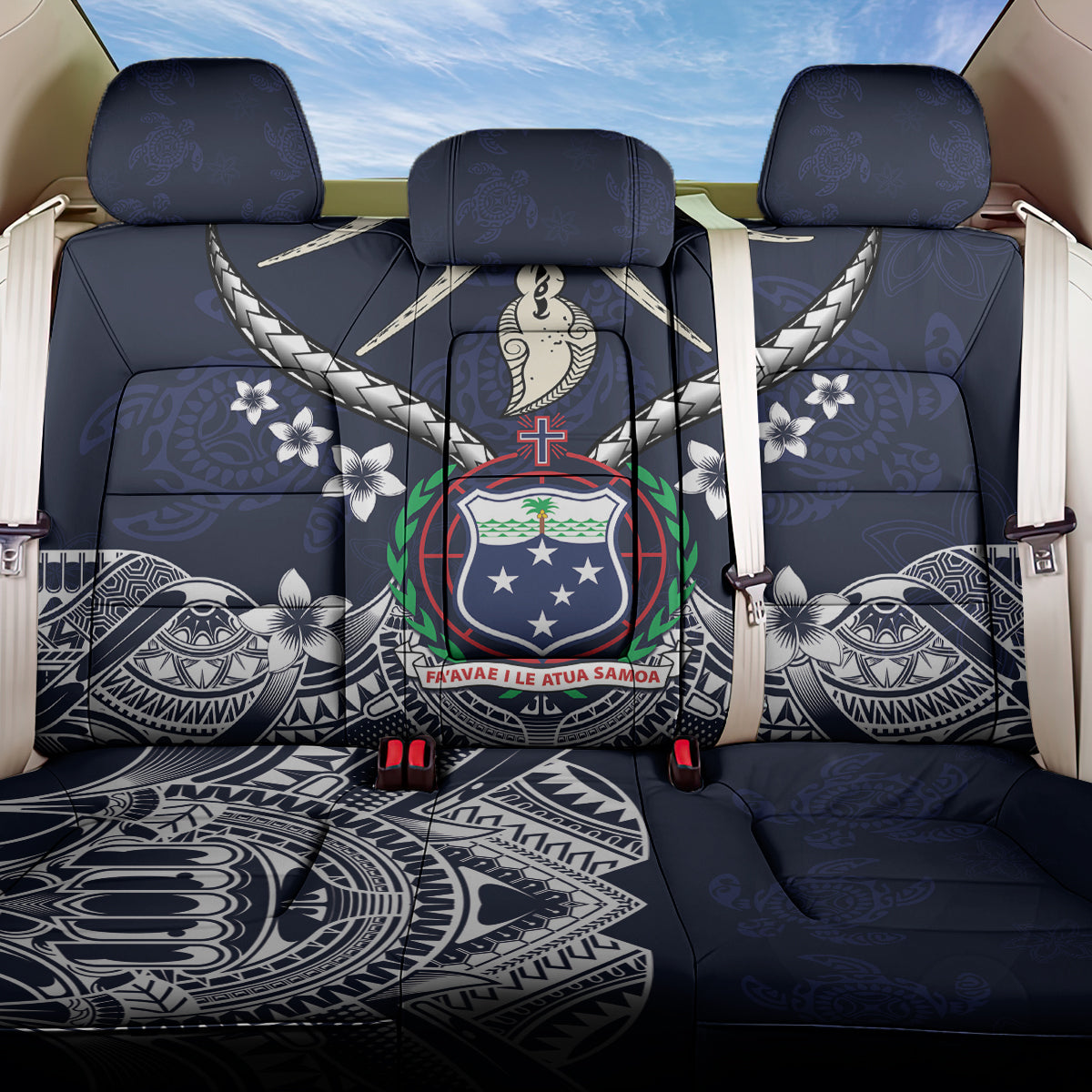 Samoa Independence Day Back Car Seat Cover Ula Nifo Mix Turtle LT01 One Size Blue - Polynesian Pride