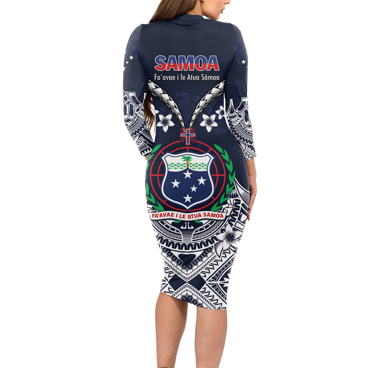 Samoa Independence Day Long Sleeve Bodycon Dress Ula Nifo Mix Turtle LT01 - Polynesian Pride
