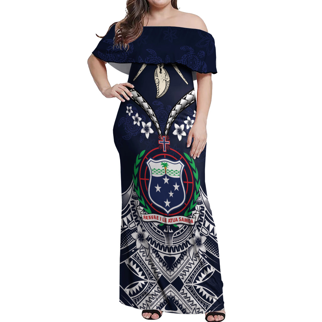 Samoa Independence Day Off Shoulder Maxi Dress Ula Nifo Mix Turtle LT01 Women Blue - Polynesian Pride