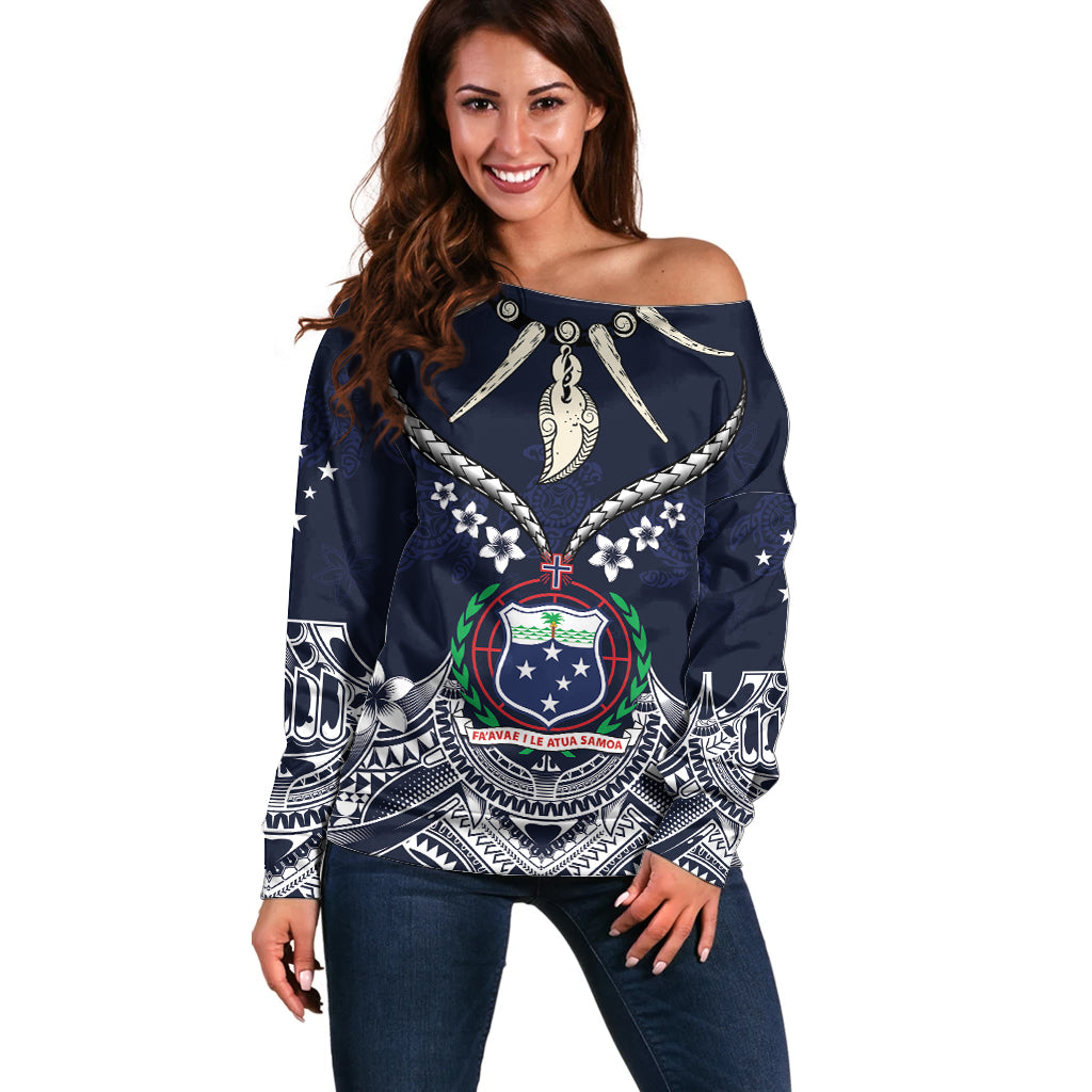 Samoa Independence Day Off Shoulder Sweater Ula Nifo Mix Turtle LT01 Women Blue - Polynesian Pride