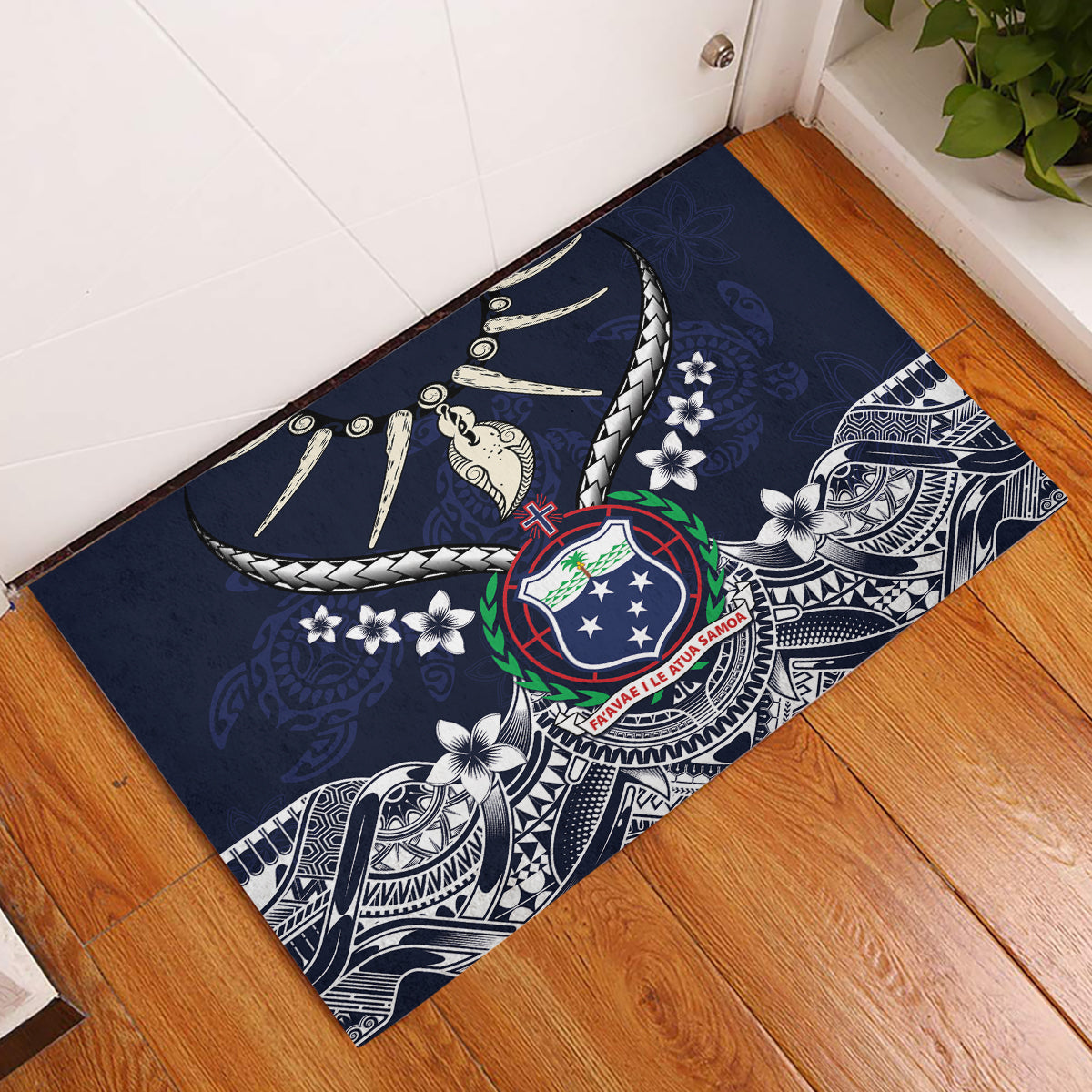 Samoa Independence Day Rubber Doormat Ula Nifo Mix Turtle LT01 Blue - Polynesian Pride