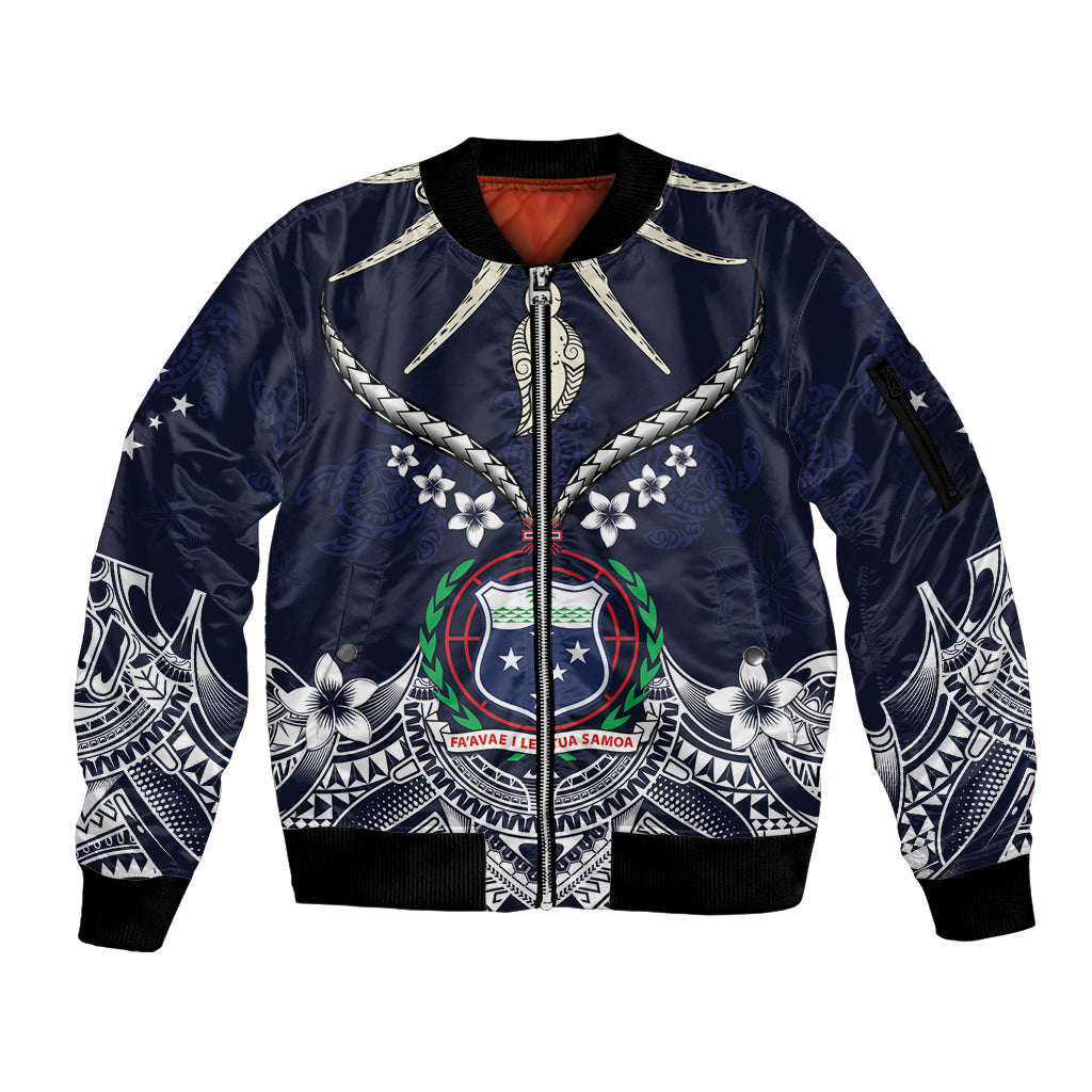 Samoa Independence Day Sleeve Zip Bomber Jacket Ula Nifo Mix Turtle LT01 Unisex Blue - Polynesian Pride