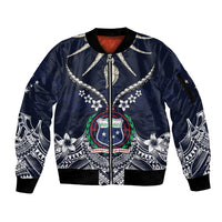 Samoa Independence Day Sleeve Zip Bomber Jacket Ula Nifo Mix Turtle LT01 Unisex Blue - Polynesian Pride