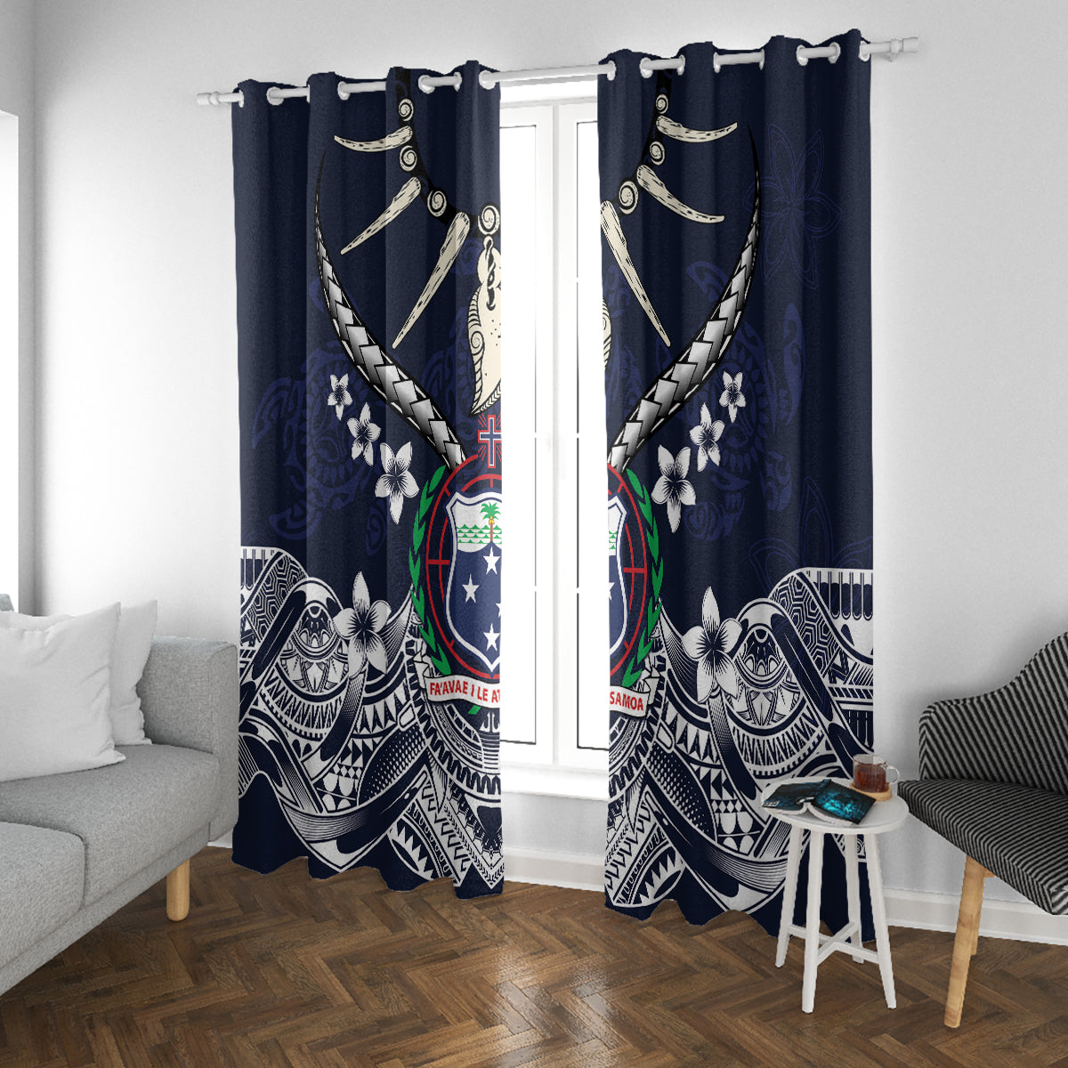 Samoa Independence Day Window Curtain Ula Nifo Mix Turtle LT01 With Grommets Blue - Polynesian Pride