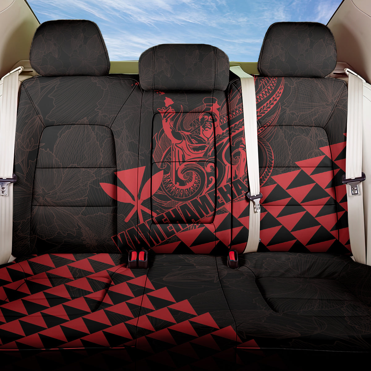 King Kamehameha Day Back Car Seat Cover Kakau Polynesian Pattern LT01 One Size Red - Polynesian Pride