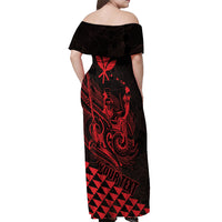 Personalized King Kamehameha Day Off Shoulder Maxi Dress Kakau Polynesian Pattern LT01 - Polynesian Pride