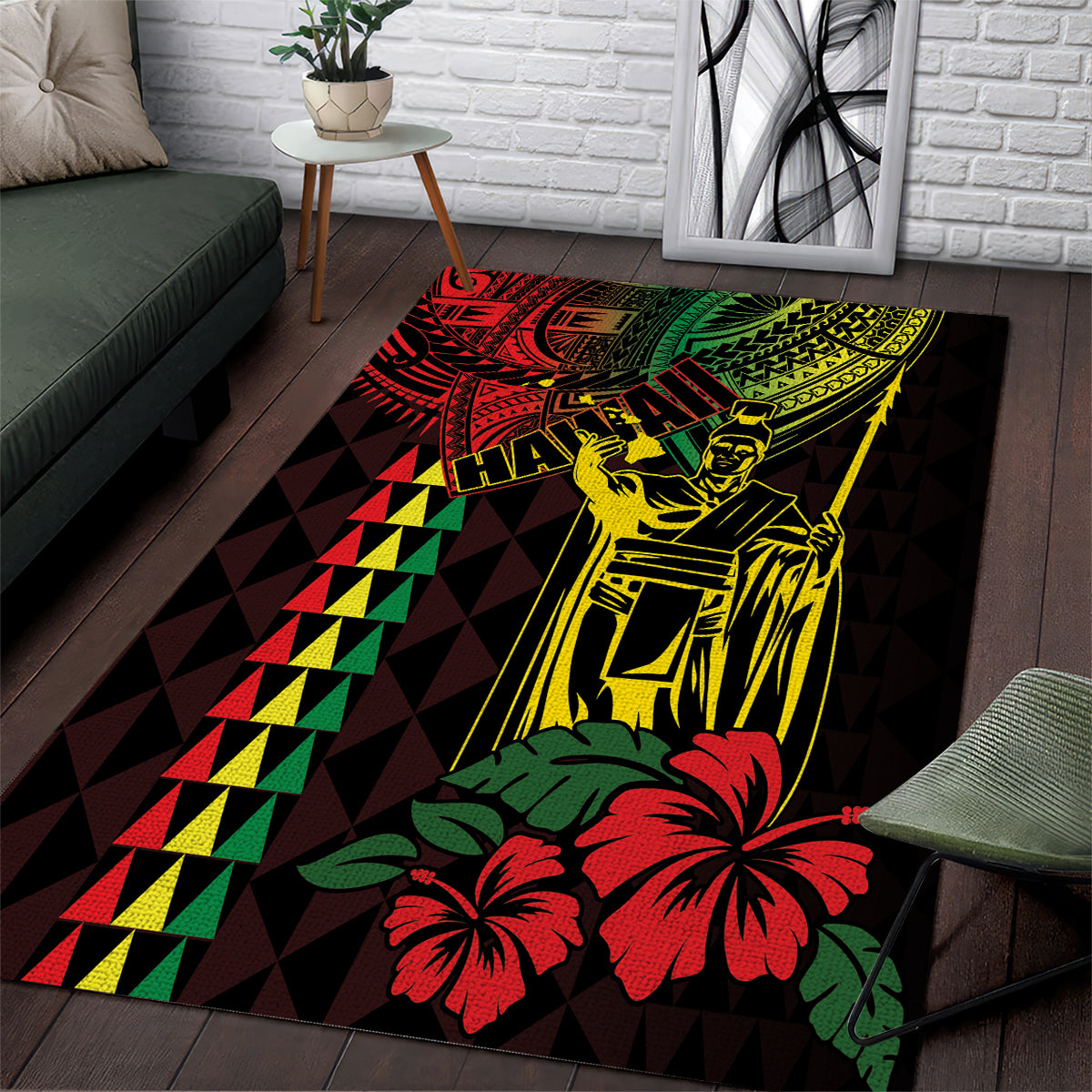 King Kamehameha Day Area Rug Hawaii Kakau Reggae LT01 Black - Polynesian Pride