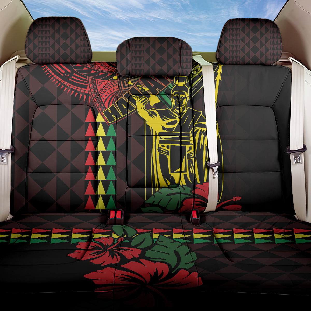 King Kamehameha Day Back Car Seat Cover Hawaii Kakau Reggae LT01 One Size Black - Polynesian Pride