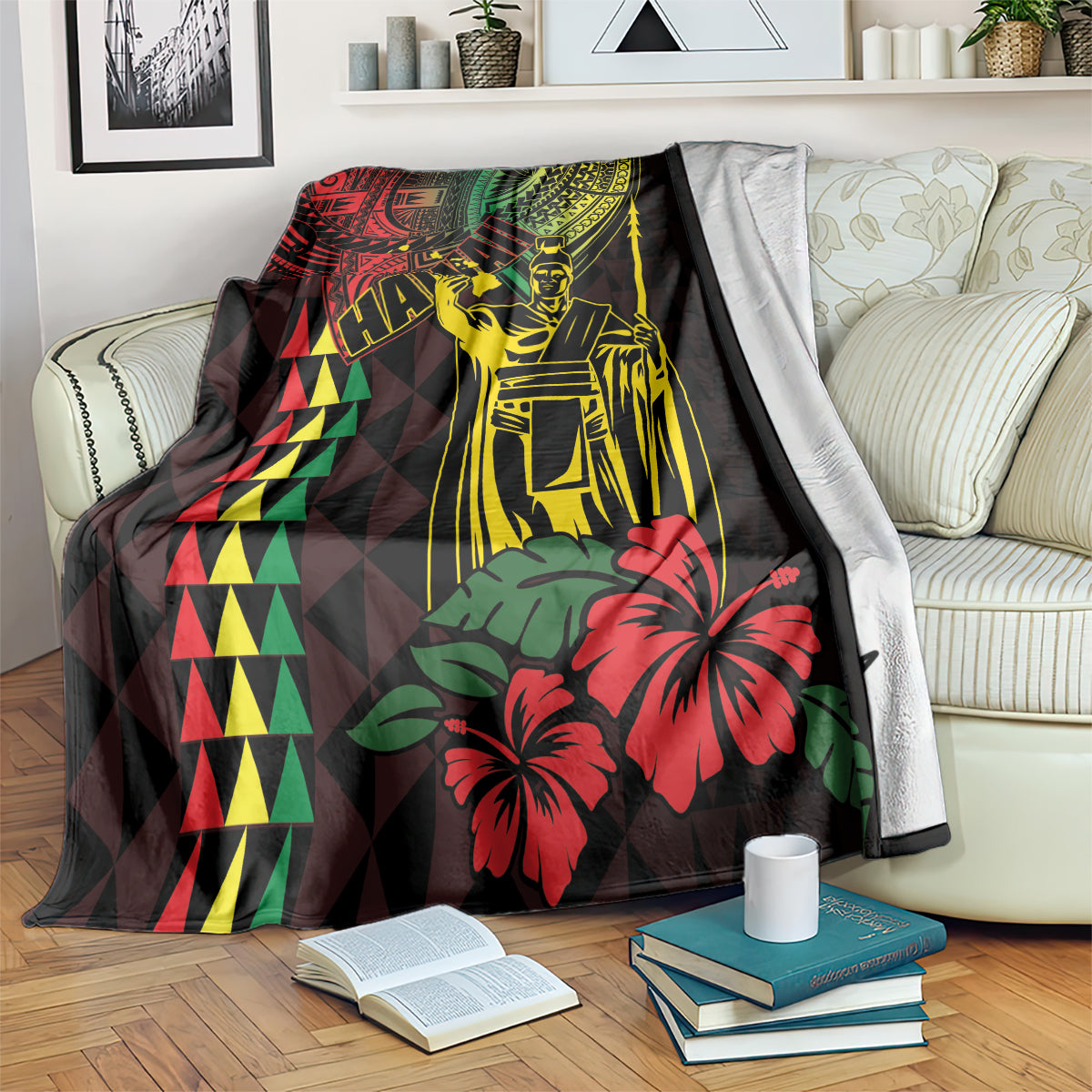 King Kamehameha Day Blanket Hawaii Kakau Reggae LT01 Black - Polynesian Pride
