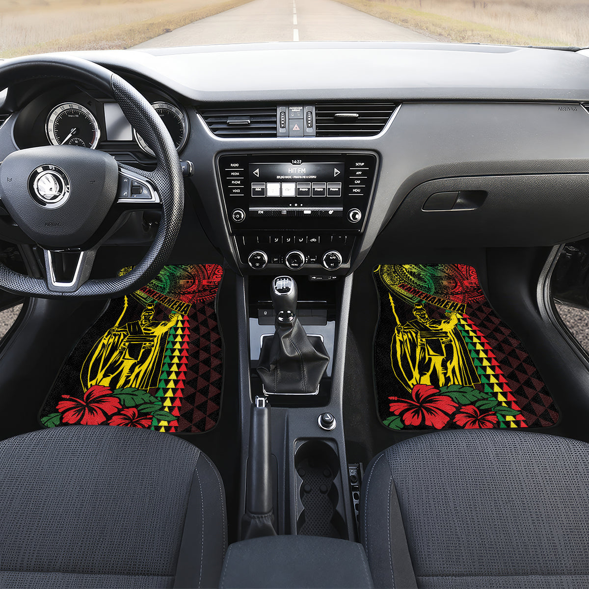 King Kamehameha Day Car Mats Hawaii Kakau Reggae LT01 Set 2pcs - Front Black - Polynesian Pride