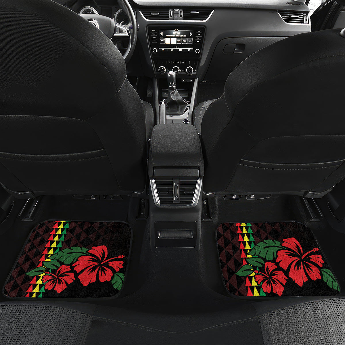 King Kamehameha Day Car Mats Hawaii Kakau Reggae LT01 Set 2pcs - Back Black - Polynesian Pride