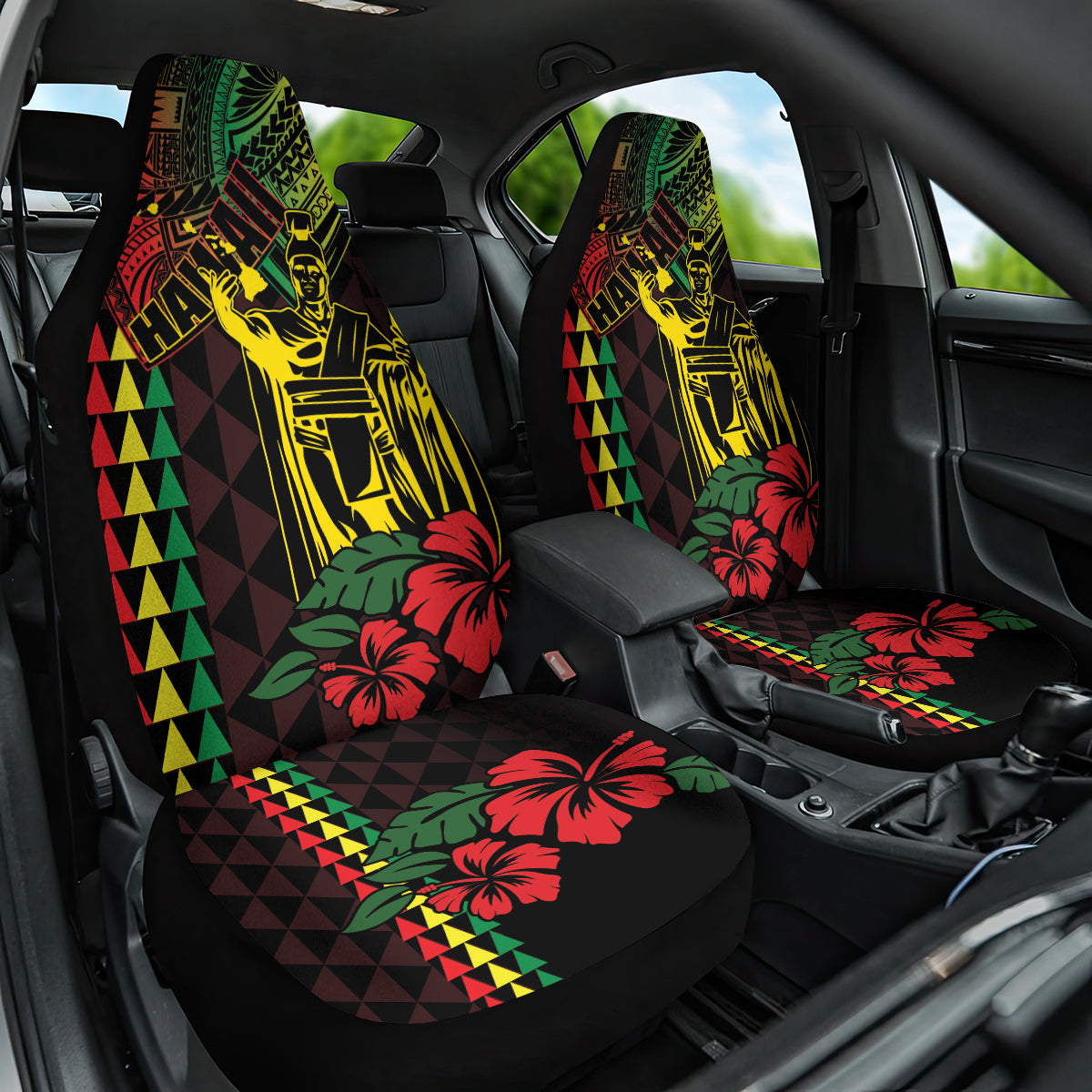 King Kamehameha Day Car Seat Cover Hawaii Kakau Reggae LT01 One Size Black - Polynesian Pride
