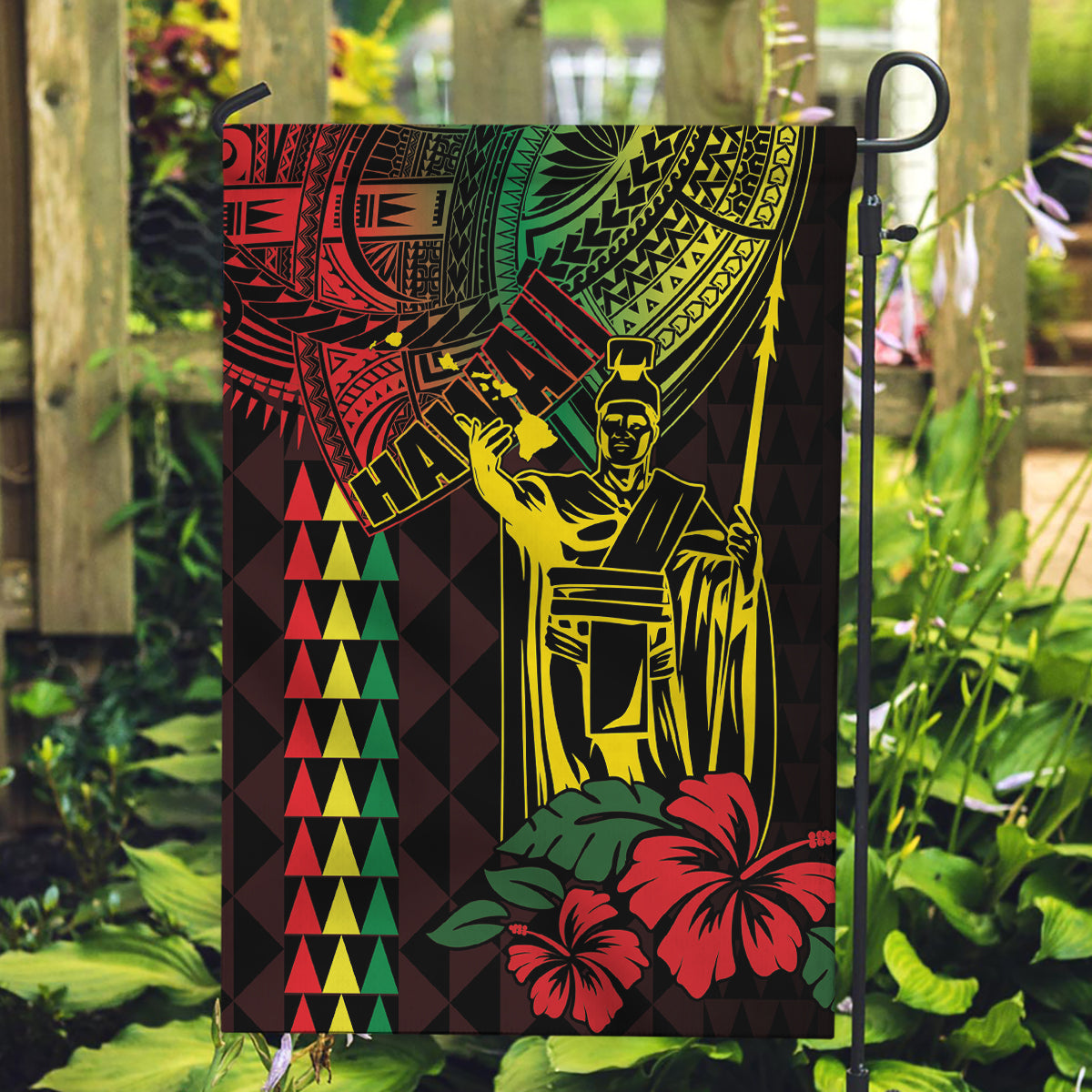 King Kamehameha Day Garden Flag Hawaii Kakau Reggae LT01 Garden Flag Black - Polynesian Pride