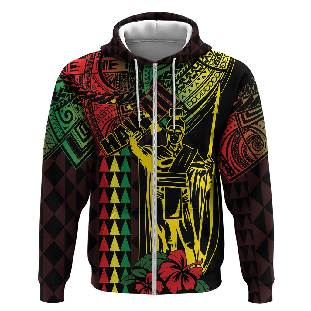 King Kamehameha Day Hoodie Hawaii Kakau Reggae LT01 Zip Hoodie Black - Polynesian Pride