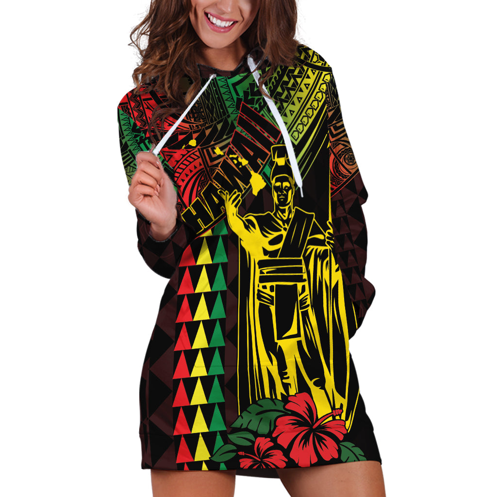 King Kamehameha Day Hoodie Dress Hawaii Kakau Reggae LT01 Black - Polynesian Pride