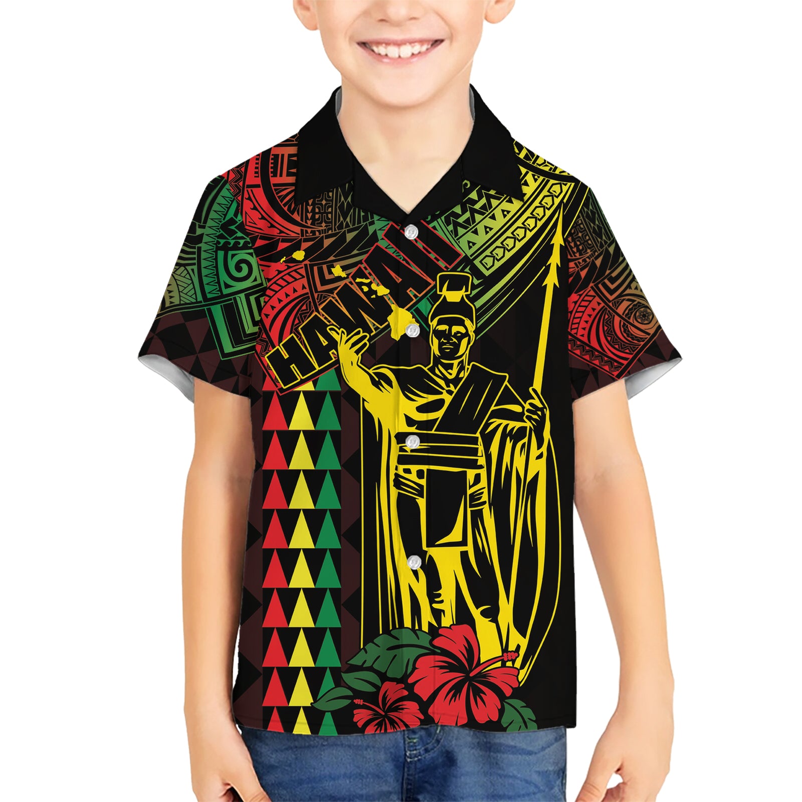 King Kamehameha Day Kid Hawaiian Shirt Hawaii Kakau Reggae LT01 Kid Black - Polynesian Pride