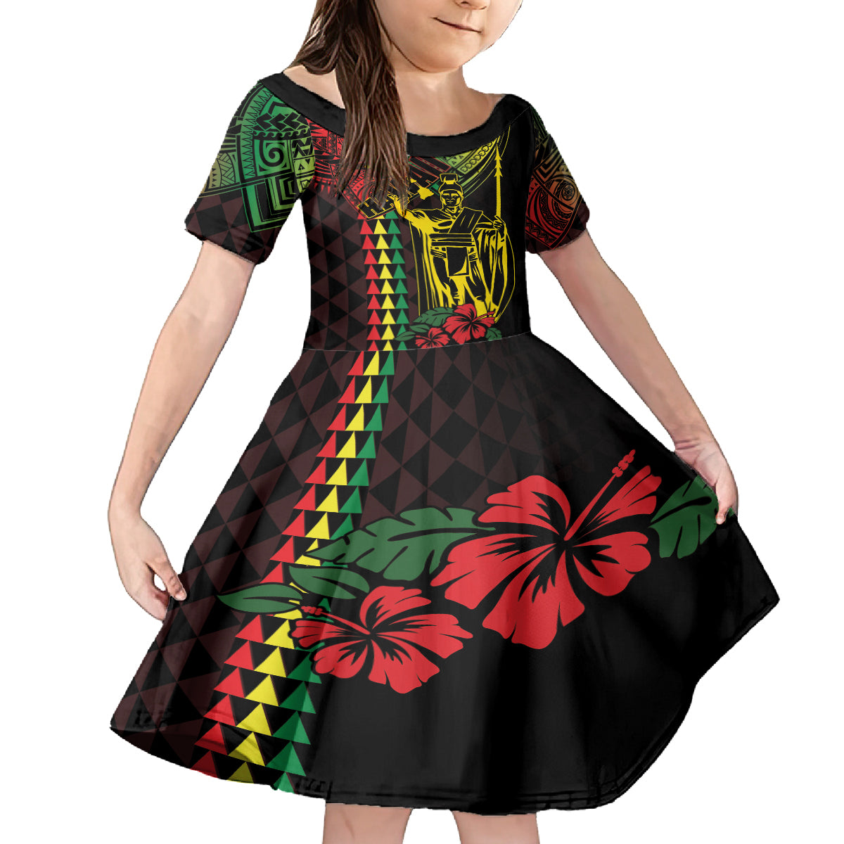 King Kamehameha Day Kid Short Sleeve Dress Hawaii Kakau Reggae LT01 KID Black - Polynesian Pride