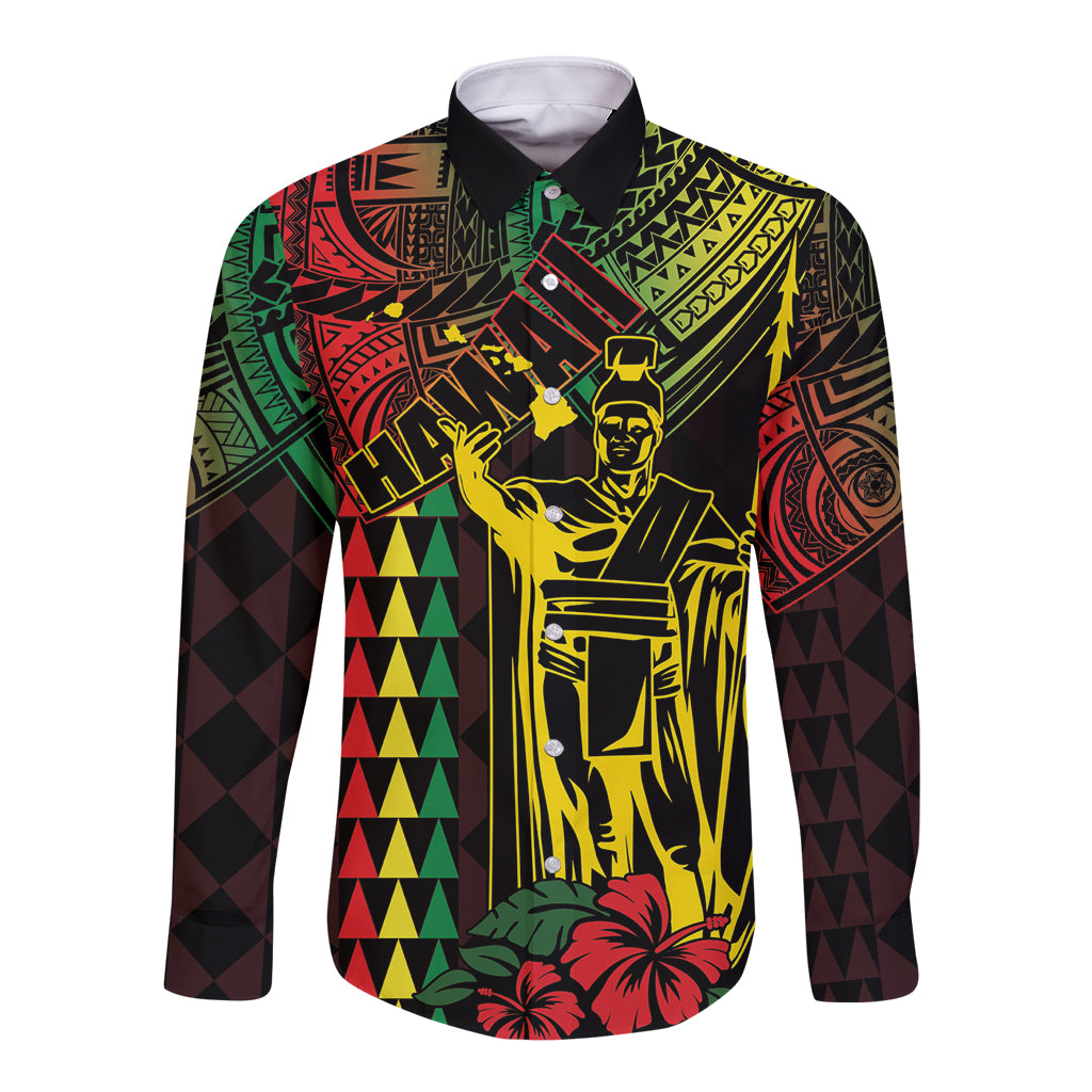 King Kamehameha Day Long Sleeve Button Shirt Hawaii Kakau Reggae LT01 Unisex Black - Polynesian Pride