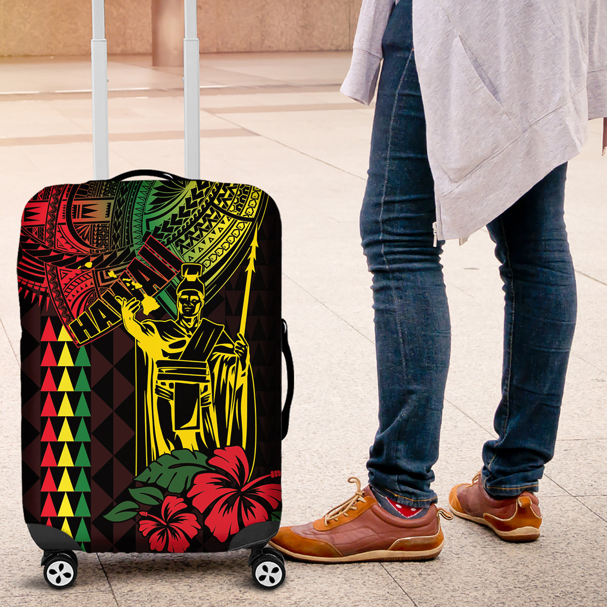 King Kamehameha Day Luggage Cover Hawaii Kakau Reggae LT01 Black - Polynesian Pride
