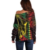 King Kamehameha Day Off Shoulder Sweater Hawaii Kakau Reggae LT01 - Polynesian Pride