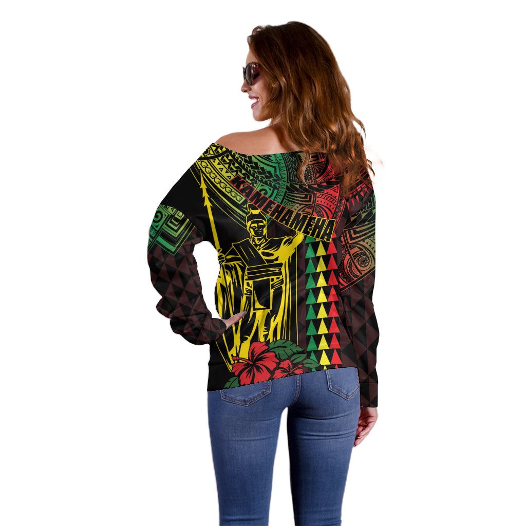 King Kamehameha Day Off Shoulder Sweater Hawaii Kakau Reggae LT01 - Polynesian Pride