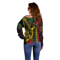 King Kamehameha Day Off Shoulder Sweater Hawaii Kakau Reggae LT01 - Polynesian Pride