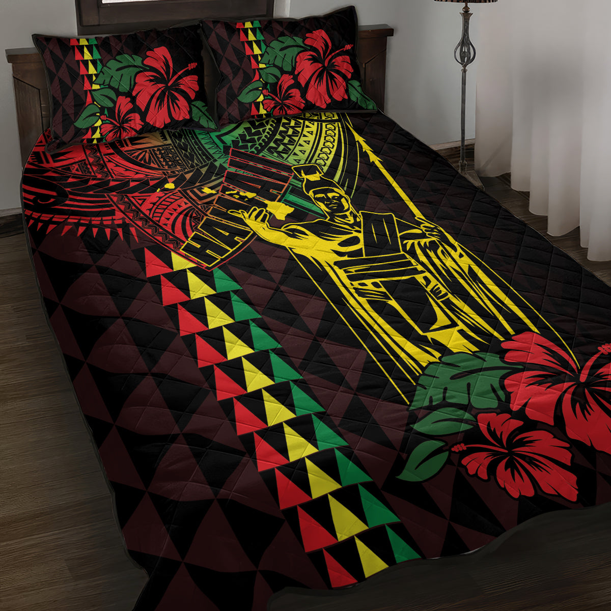 King Kamehameha Day Quilt Bed Set Hawaii Kakau Reggae