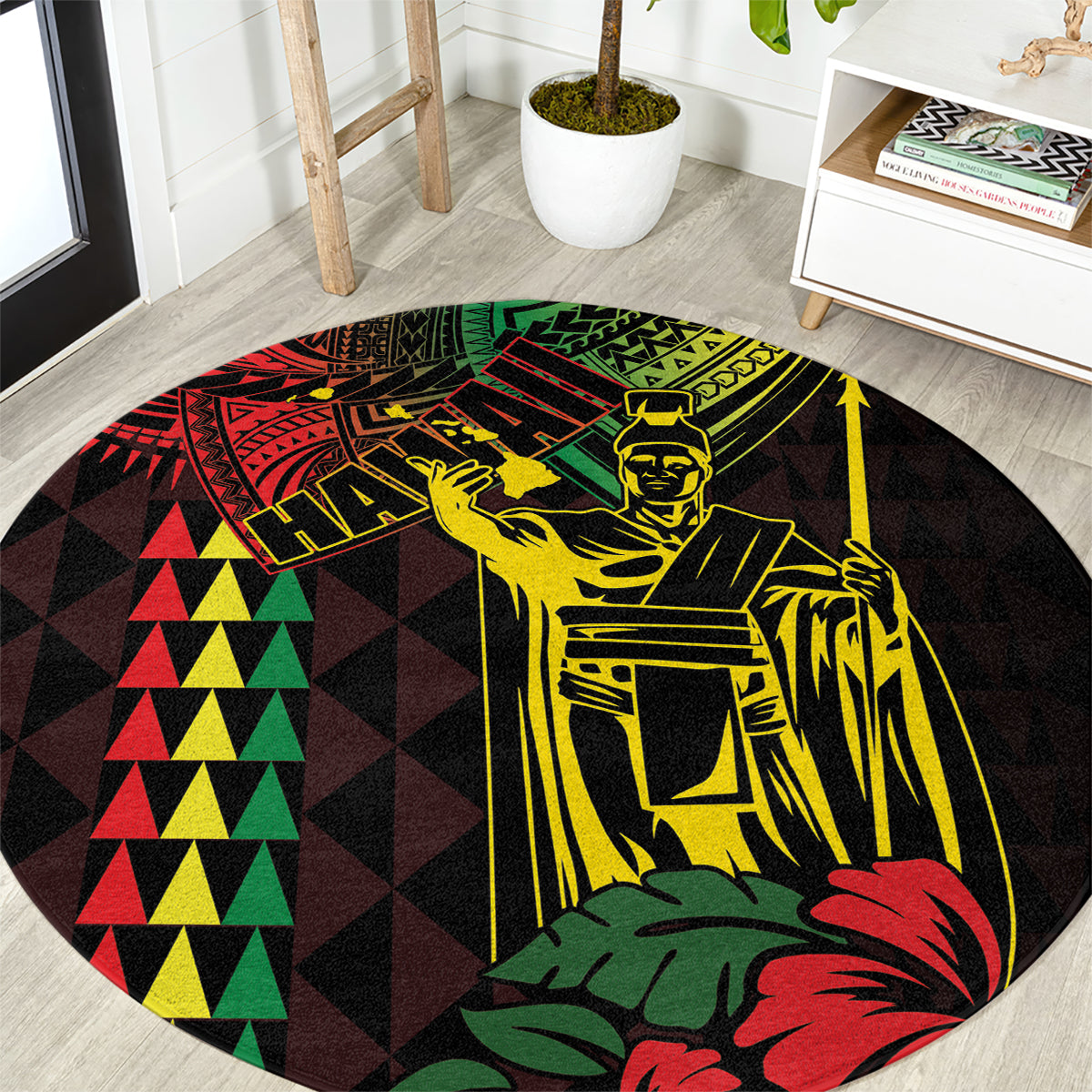 King Kamehameha Day Round Carpet Hawaii Kakau Reggae LT01 Black - Polynesian Pride