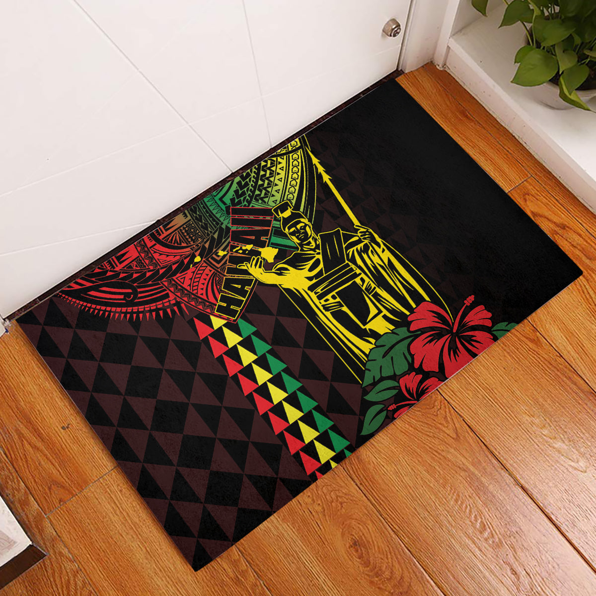 King Kamehameha Day Rubber Doormat Hawaii Kakau Reggae LT01 Black - Polynesian Pride