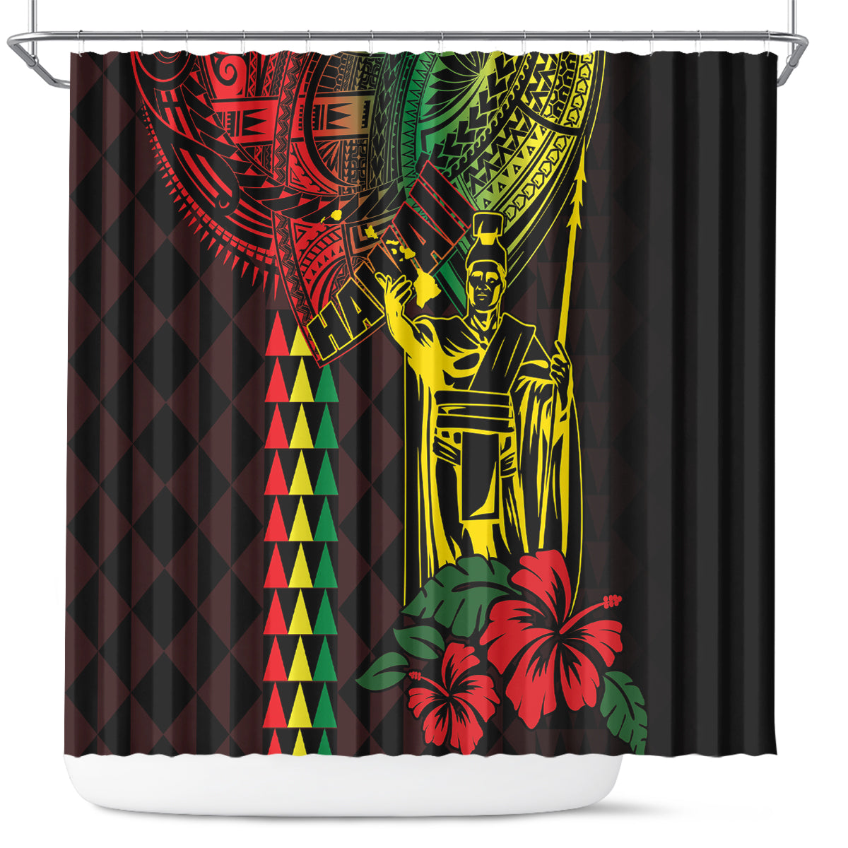 King Kamehameha Day Shower Curtain Hawaii Kakau Reggae LT01 Black - Polynesian Pride
