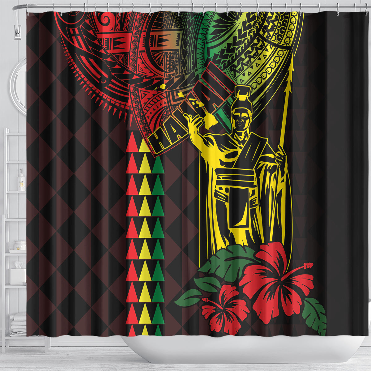 King Kamehameha Day Shower Curtain Hawaii Kakau Reggae LT01 - Polynesian Pride