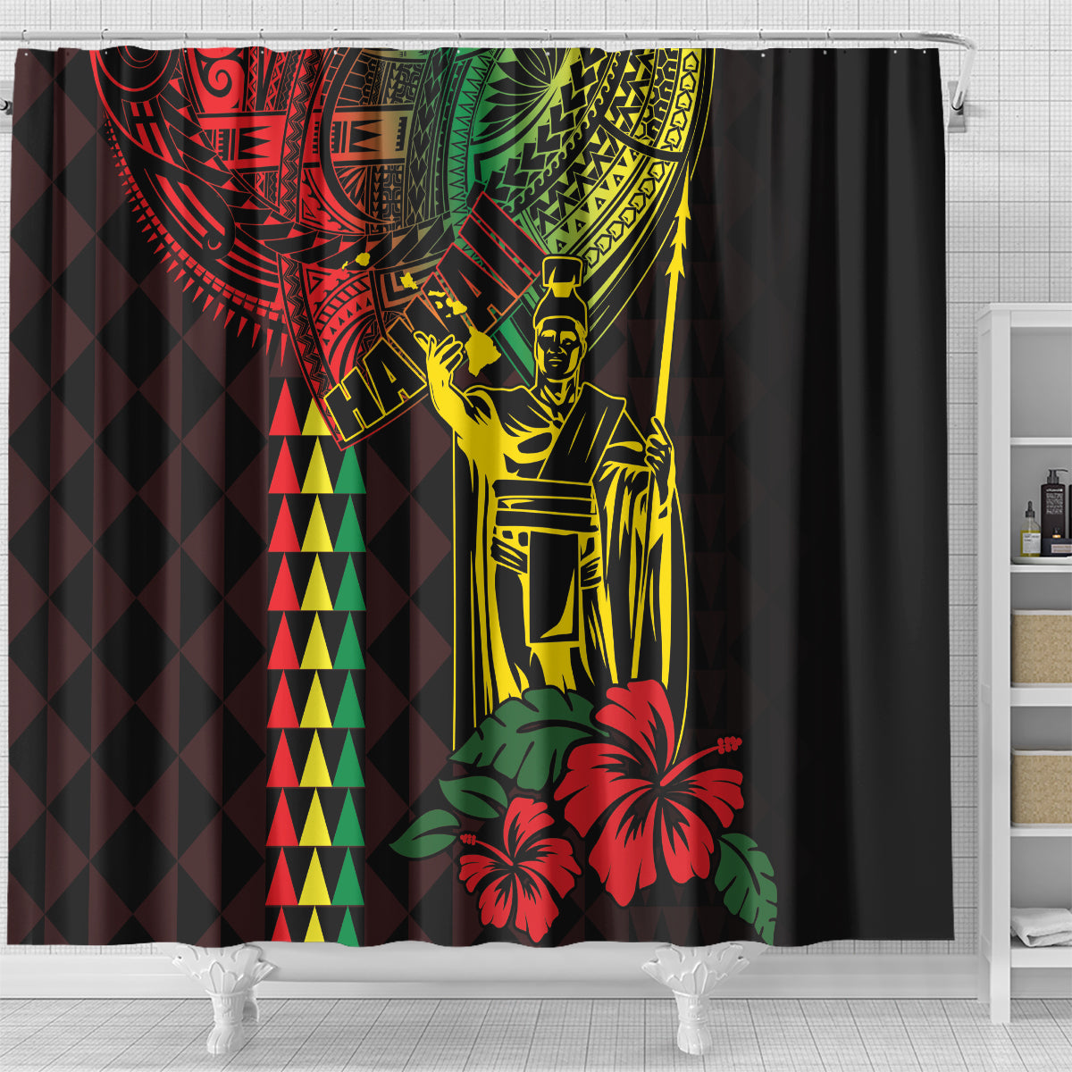 King Kamehameha Day Shower Curtain Hawaii Kakau Reggae LT01 - Polynesian Pride