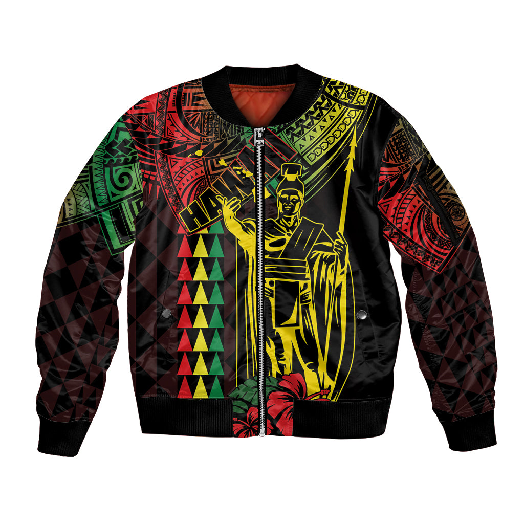 King Kamehameha Day Sleeve Zip Bomber Jacket Hawaii Kakau Reggae LT01 Unisex Black - Polynesian Pride